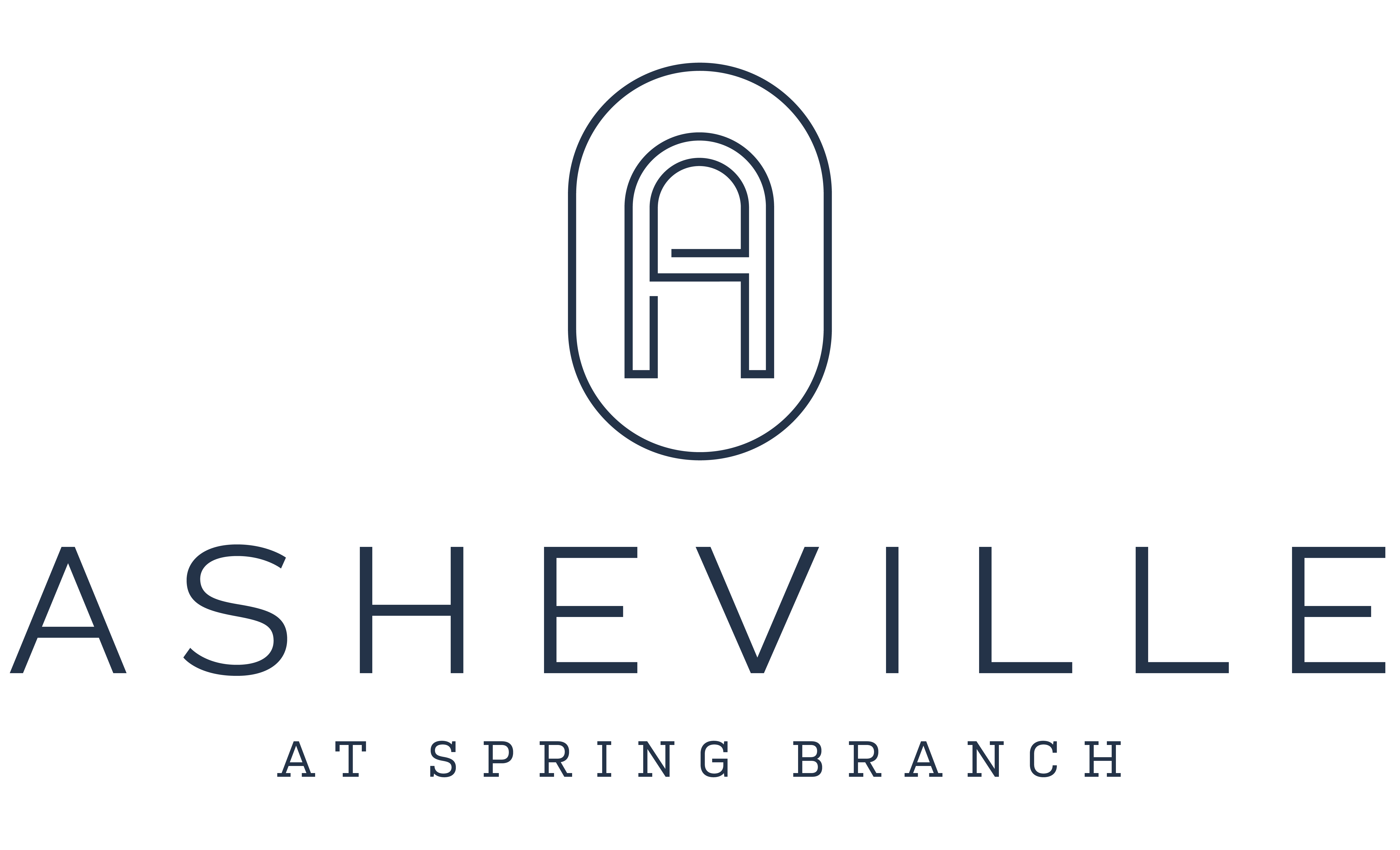 A logo with a stylized letter "A" is centered above the word "ASHEVILLE" in a serif font.